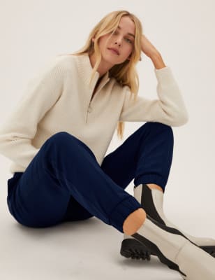 

Womens M&S Collection Side Stripe Ankle Grazer Joggers - Navy, Navy