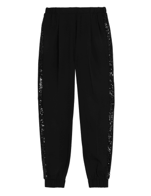 

Womens M&S Collection Sequin Side Stripe Ankle Grazer Joggers - Black, Black