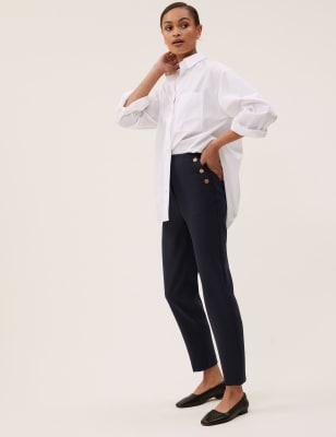

Womens M&S Collection Button Detail Tapered Ankle Grazer Trousers - Midnight Navy, Midnight Navy