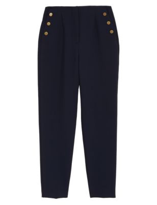

Womens M&S Collection Button Detail Tapered Ankle Grazer Trousers - Midnight Navy, Midnight Navy
