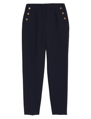 

Womens M&S Collection Button Detail Tapered Ankle Grazer Trousers - Midnight Navy, Midnight Navy