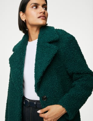 

Womens M&S Collection Auf Figur geschnittener, einreihiger Mantel mit Strukturmuster - Dark Bottle, Dark Bottle