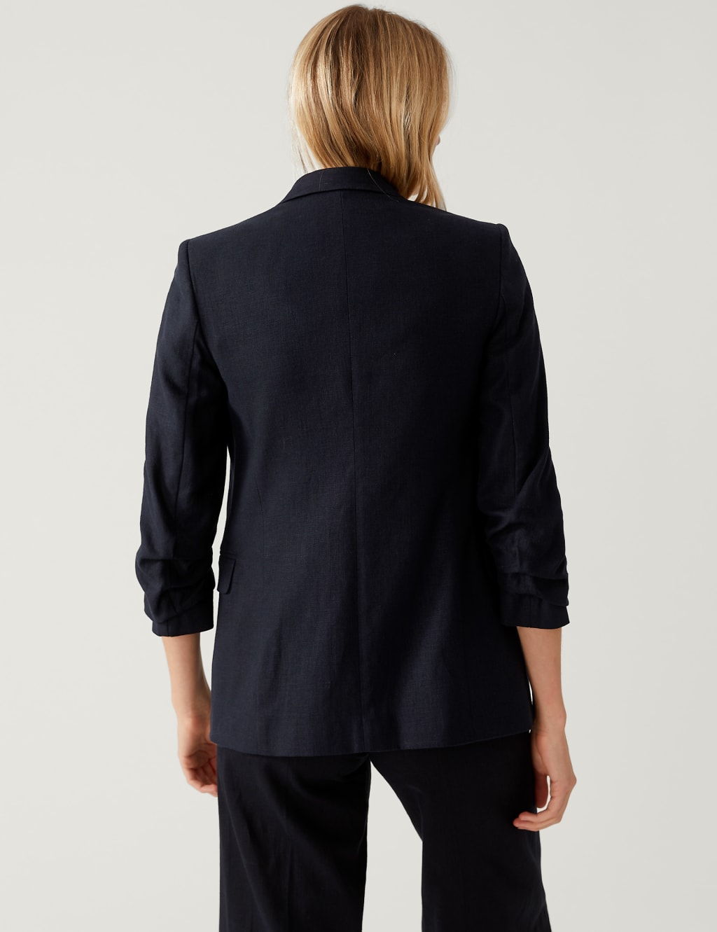 Linen Blend Ruched Sleeve Blazer image 4