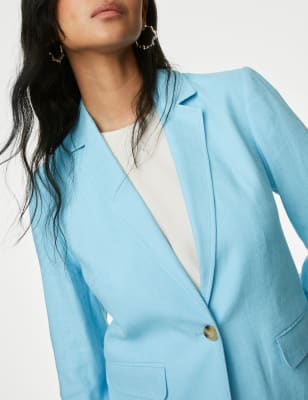 

Womens M&S Collection Linen Blend Tailored Single Breasted Blazer - Light Turquoise, Light Turquoise