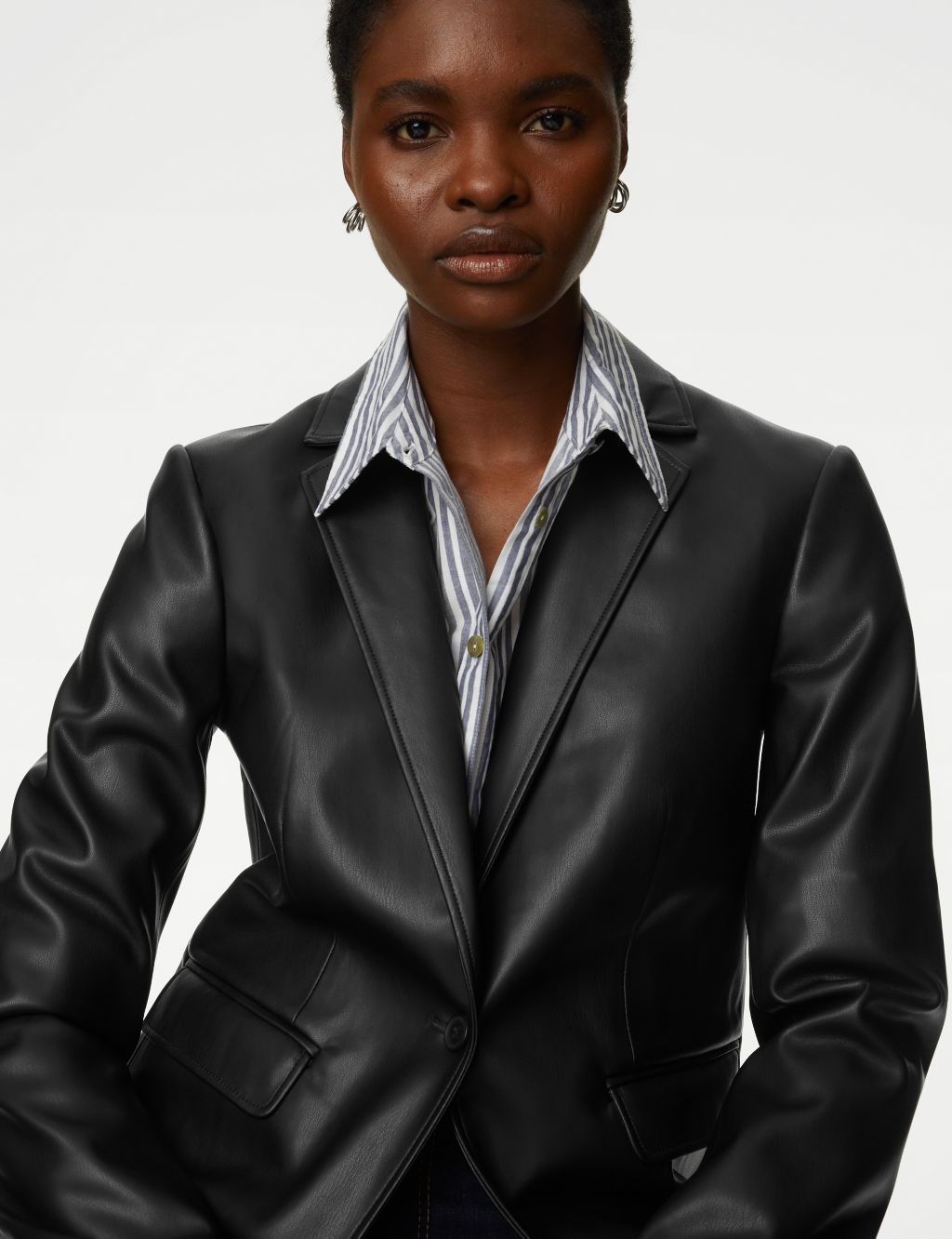 Faux Leather Tailored Single Breasted Blazer image 1