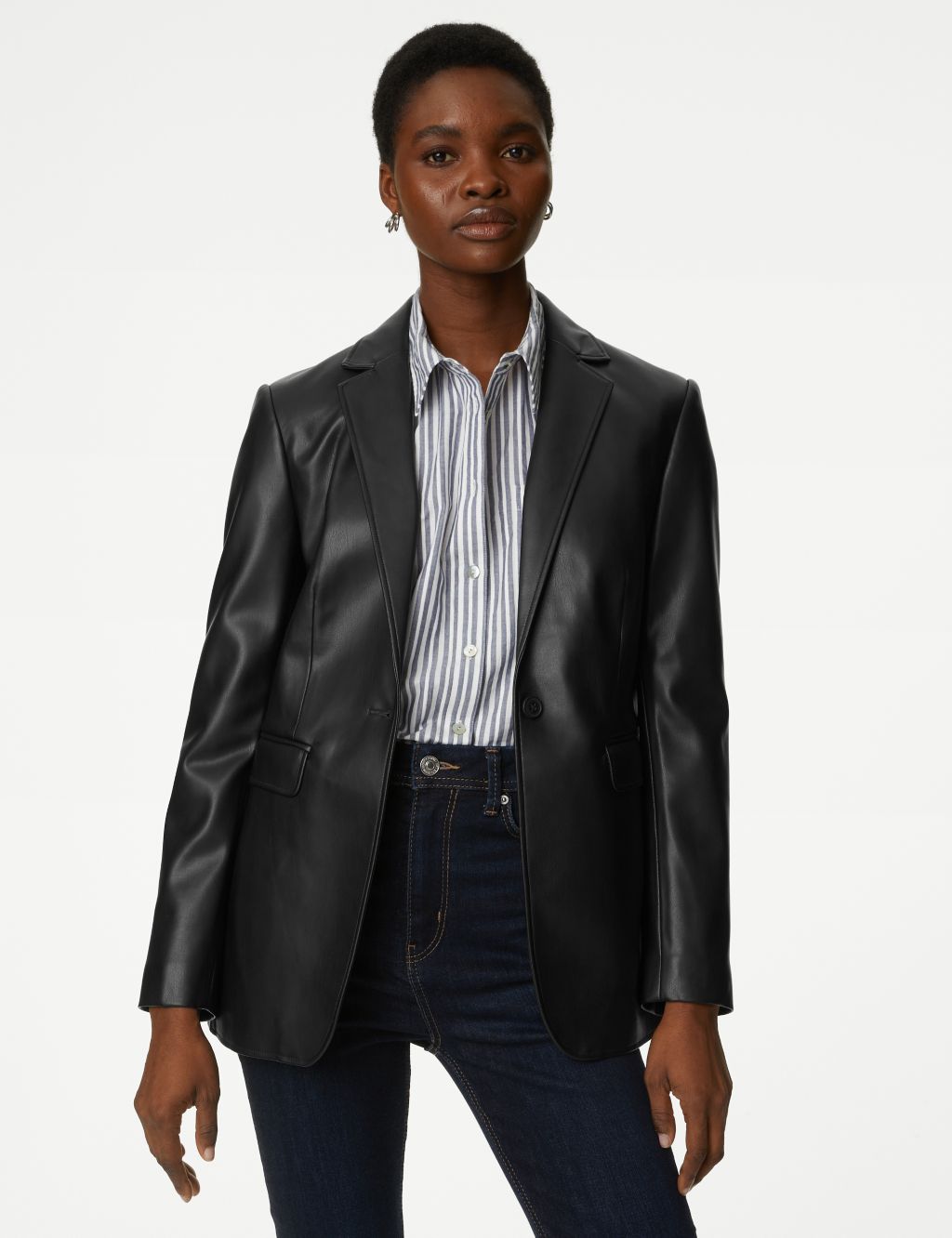 Faux Leather Tailored Single Breasted Blazer image 4
