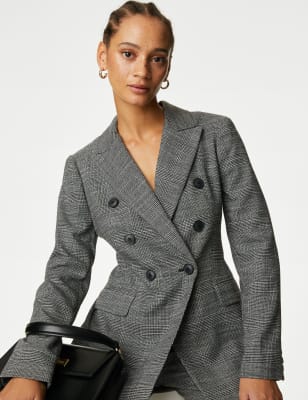 Tailored Checked Double Breasted Blazer - OM