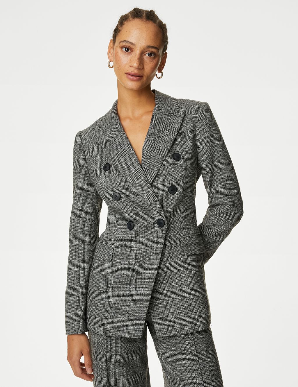 Tailored Checked Double Breasted Blazer image 5