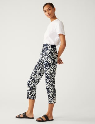 

Womens M&S Collection Cotton Rich Animal Print Slim Fit Trousers - Black Mix, Black Mix