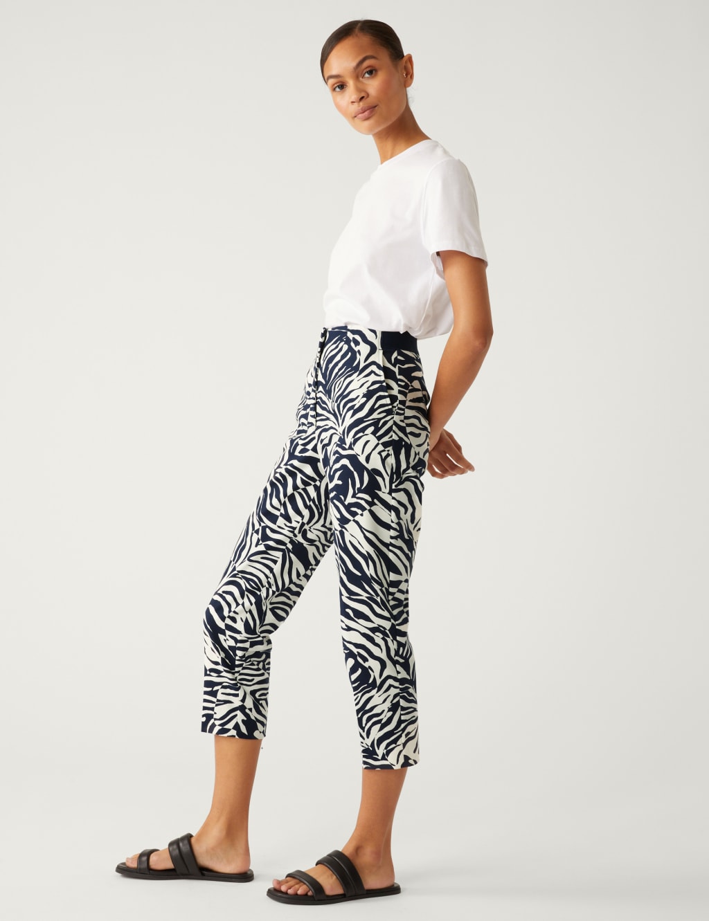 Cotton Rich Animal Print Slim Fit Trousers image 1