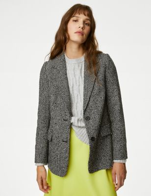 Tweed Relaxed Checked Single Breasted Blazer