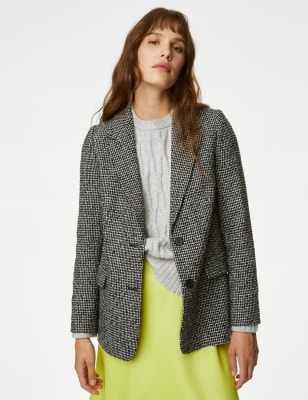 

Womens M&S Collection Tweed Relaxed Checked Single Breasted Blazer - Black Mix, Black Mix