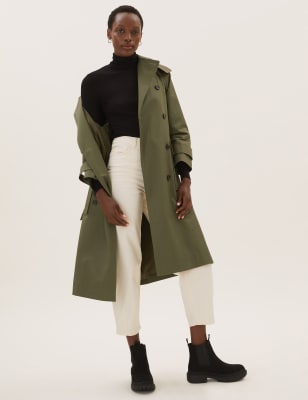 

Womens M&S Collection Pure Cotton Stormwear™ Belted Trench Coat - Hunter Green, Hunter Green