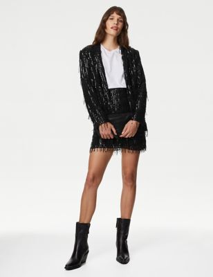 

Womens M&S Collection Relaxed Sequin Single Breasted Blazer - Black, Black