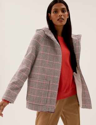 

Womens M&S Collection Checked Hooded Coat with Wool - Multi/Neutral, Multi/Neutral