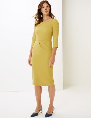 Pleated 3/4 Sleeve Tailored Dress