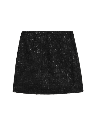 

Womens M&S Collection Mini-Glockenrock aus Tweed mit Pailletten - Black, Black