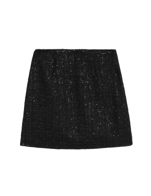 

Womens M&S Collection Tweed Sequin Mini A-Line Skirt - Black, Black