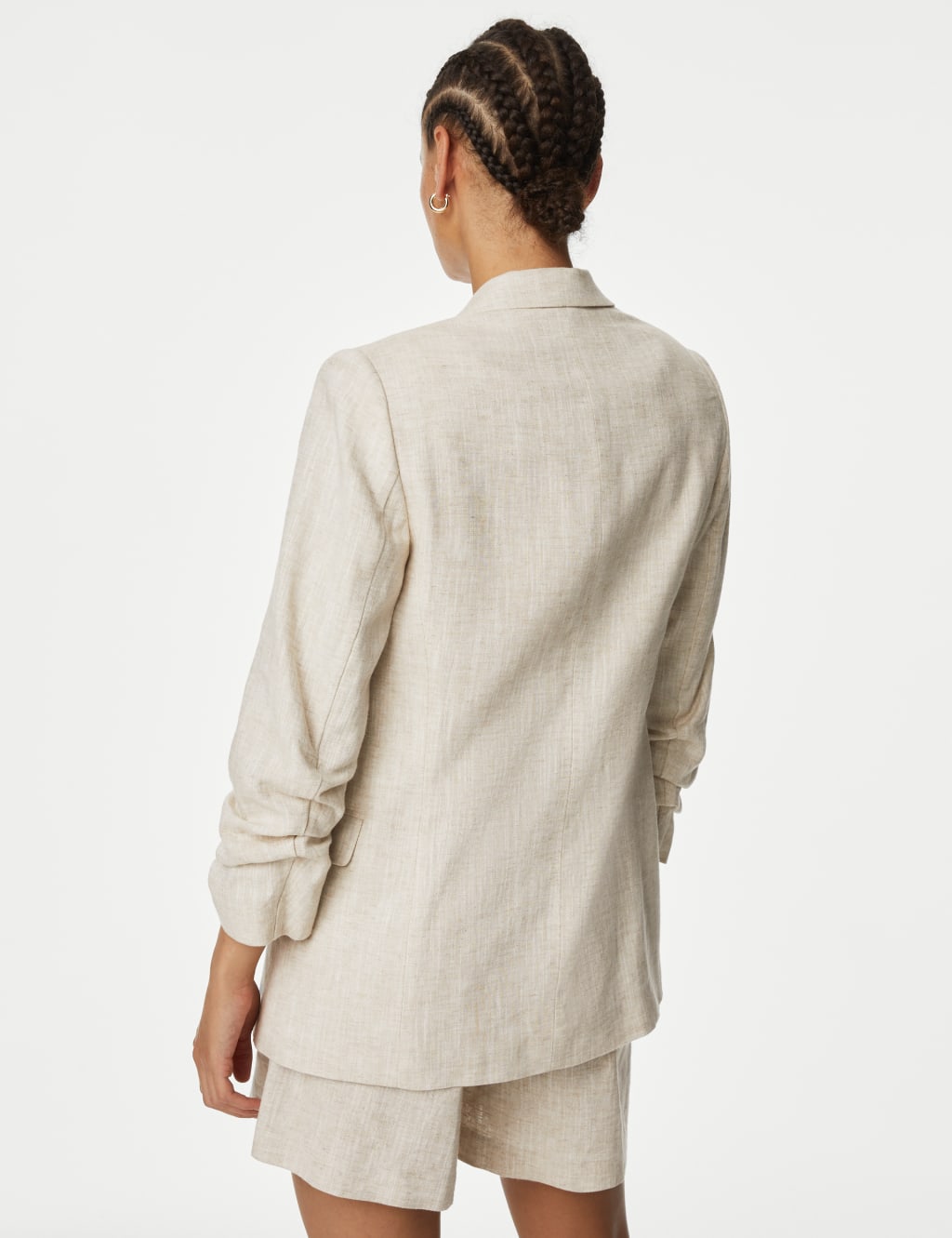 Linen Blend Ruched Sleeve Blazer image 5