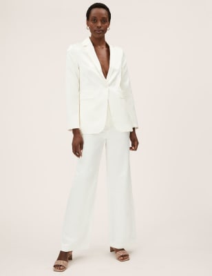 

Womens M&S Collection Satin Look Slim Single Breasted Blazer - Soft White, Soft White