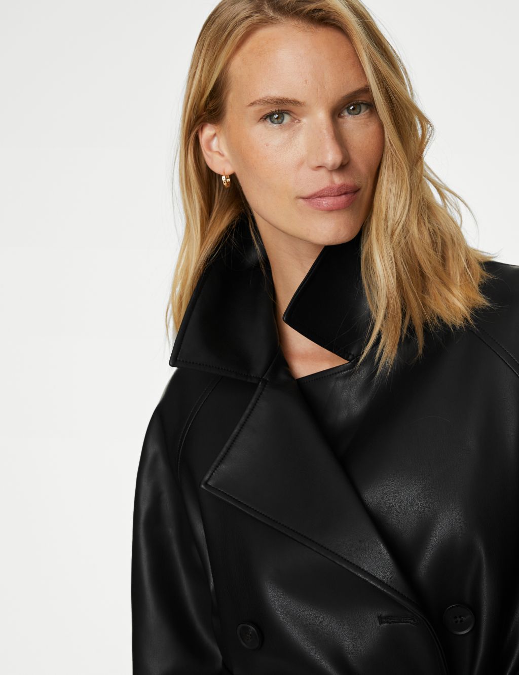 Faux Leather Belted Trench Coat image 4