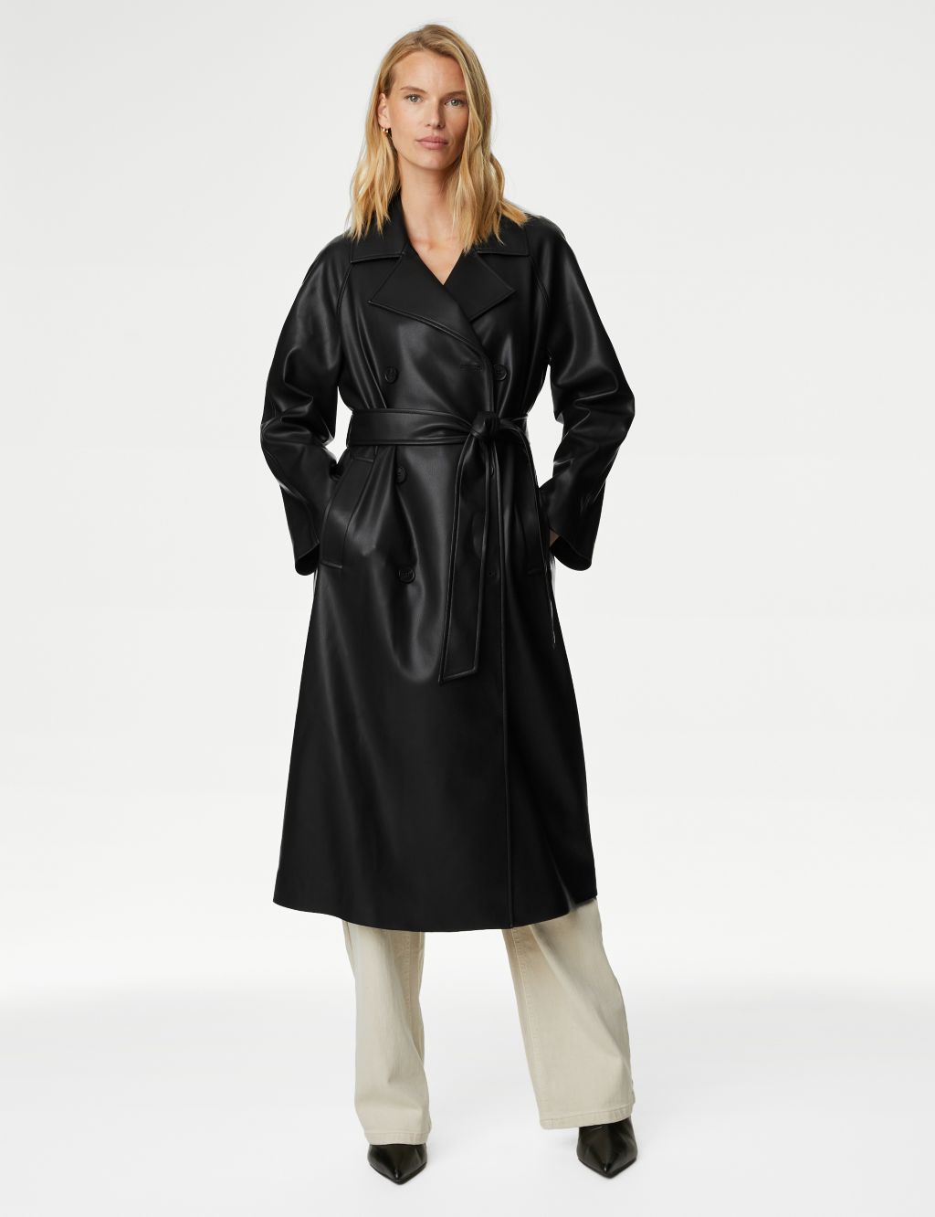Faux Leather Belted Trench Coat image 5