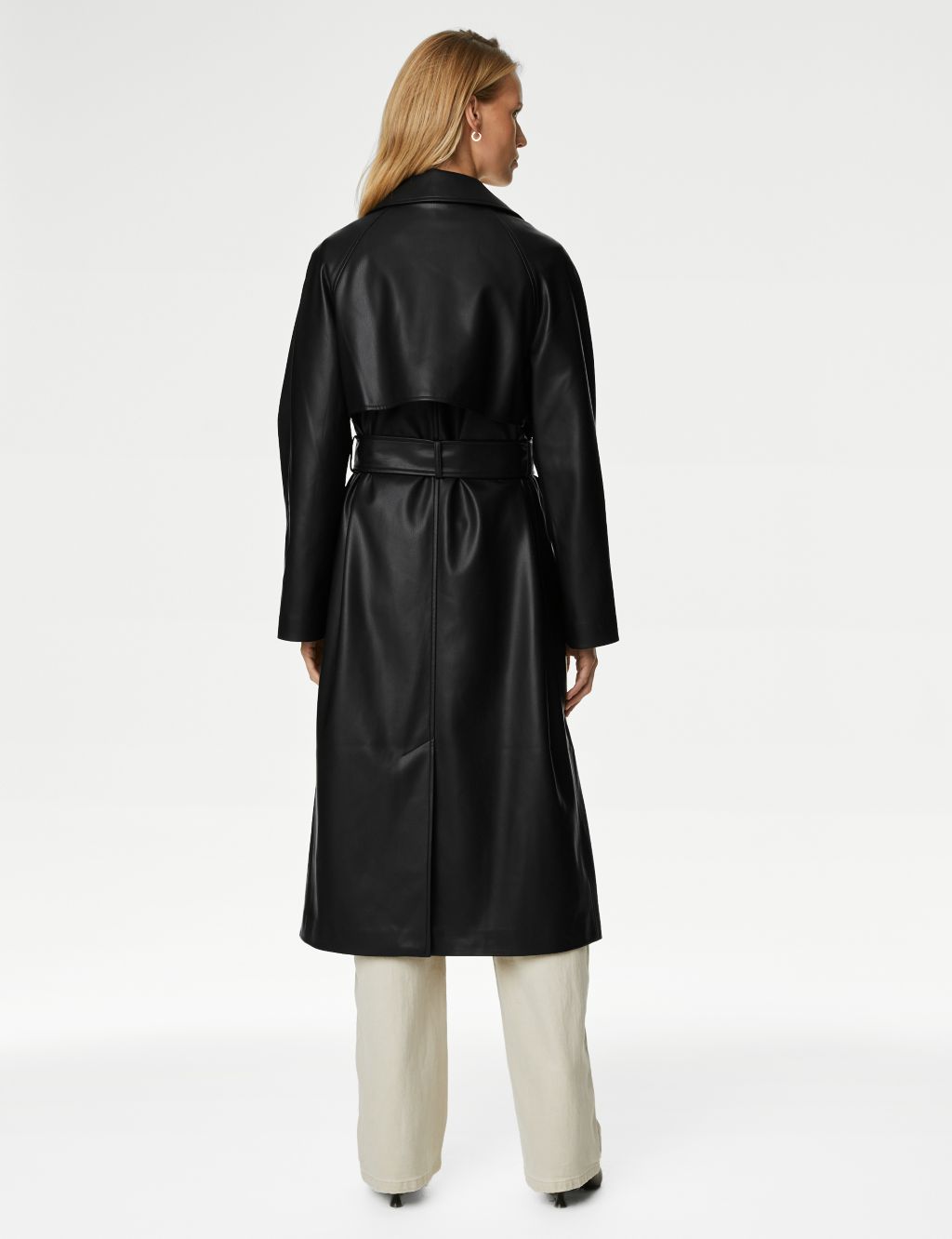Faux Leather Belted Trench Coat image 6