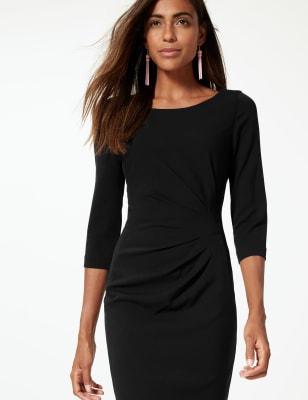 Drape 3/4 Sleeve Shift Midi Dress