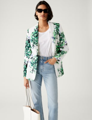 Satin Look Relaxed Floral Blazer