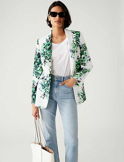 Satin Look Relaxed Floral Blazer