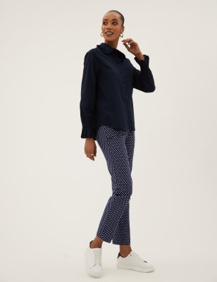 

Womens M&S Collection Cotton Rich Polka Dot Slim Fit Trousers - Navy Mix, Navy Mix