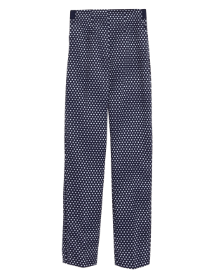 

Womens M&S Collection Cotton Rich Polka Dot Slim Fit Trousers - Navy Mix, Navy Mix