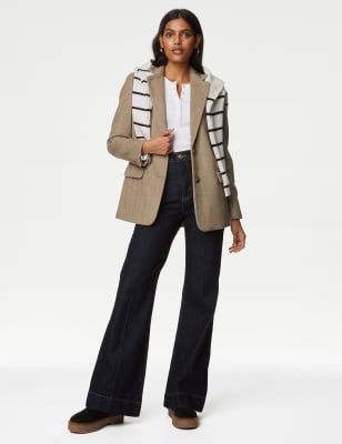 

Womens M&S Collection Maßgeschneiderter Blazer mit Fischgrätmuster - Neutral, Neutral