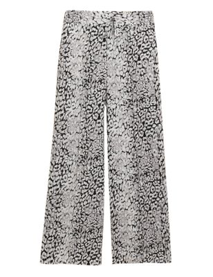 

Womens M&S Collection Twill Animal Print Wide Leg Trousers - Black Mix, Black Mix