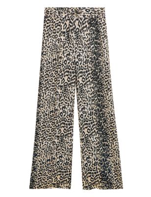 

Womens M&S Collection Twill Animal Print Wide Leg Trousers - Ivory Mix, Ivory Mix