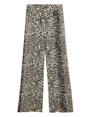 

Womens M&S Collection Twill Animal Print Wide Leg Trousers - Ivory Mix, Ivory Mix