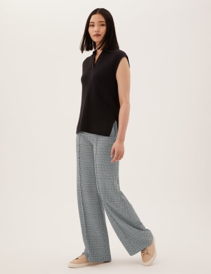 Geometric Drawstring Wide Leg Trousers