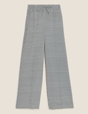 

Womens M&S Collection Geometric Drawstring Wide Leg Trousers - Black Mix, Black Mix