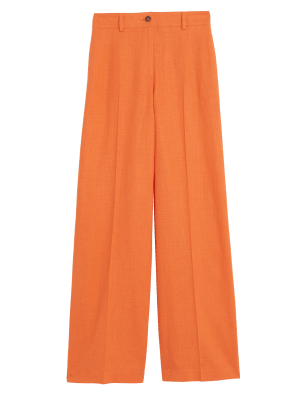 

Womens M&S Collection Linen Blend Wide Leg Trousers - Tangerine, Tangerine