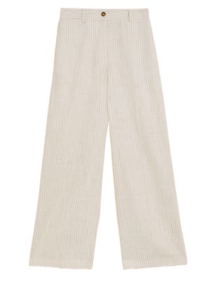 

Womens M&S Collection Linen Blend Striped Wide Leg Trousers - Neutral, Neutral