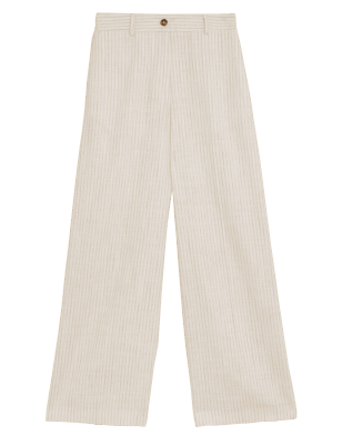 

Womens M&S Collection Linen Blend Striped Wide Leg Trousers - Neutral, Neutral