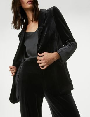

Womens M&S Collection Velvet Relaxed Single Breasted Blazer - Black, Black