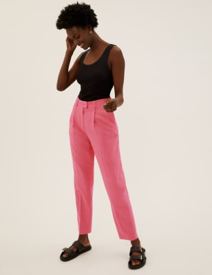 Zara high waist baggy pants rose pink cotton/linen blend size EUR 34 US 2  NWT