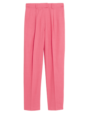 

Womens M&S Collection Schmal zulaufende Bundfaltenhose aus Leinenmischgewebe - Flamingo, Flamingo
