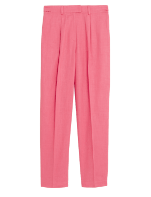 

Womens M&S Collection Linen Blend Pleat Front Tapered Trousers - Flamingo, Flamingo