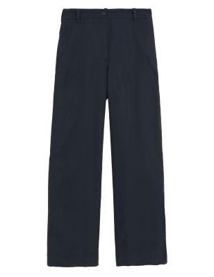 

Womens M&S Collection Cotton Rich Wide Leg Trousers - Navy, Navy