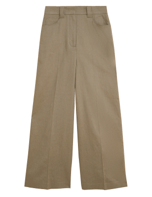 

Womens M&S Collection Hose aus Leinen und Baumwolle mit weitem Bein - Faded Khaki, Faded Khaki