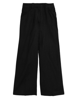 

Womens M&S Collection Linen Cotton Wide Leg Trousers - Black, Black