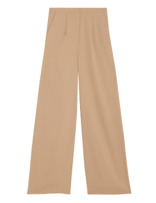 

Womens M&S Collection Satin Pleat Front Wide Leg Trousers - Latte, Latte