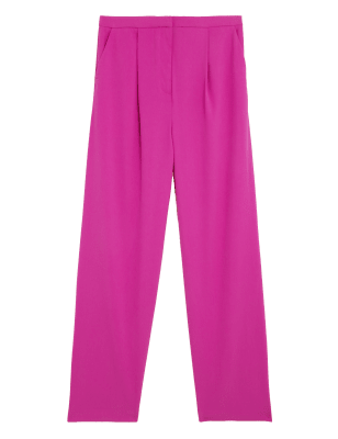 

Womens M&S Collection Satin Pleat Front Wide Leg Trousers - Fuchsia, Fuchsia